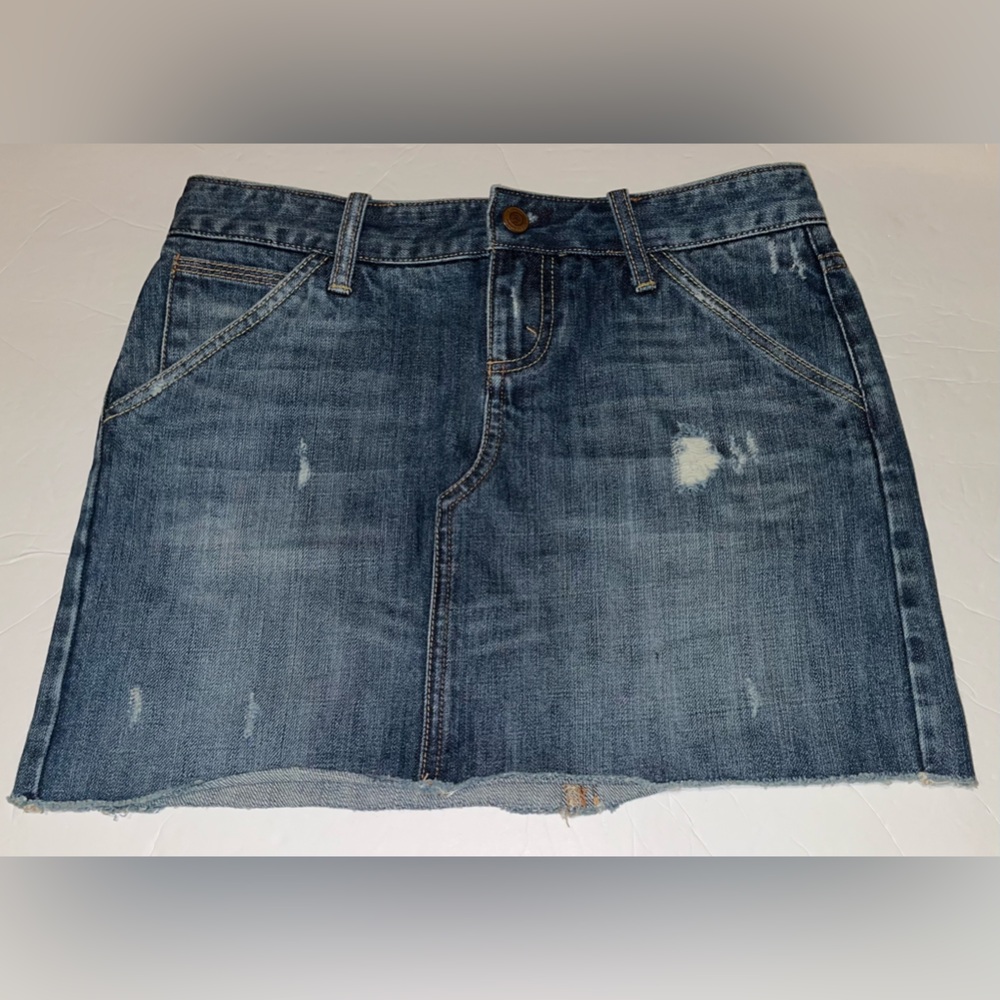 X 2 Denim Laboratory Distressed Mini Jean Skirt with Frayed Hem